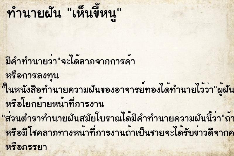 ทำนายฝัน เห็นขี้หนู ทำนายฝัน เห็นขี้หนู