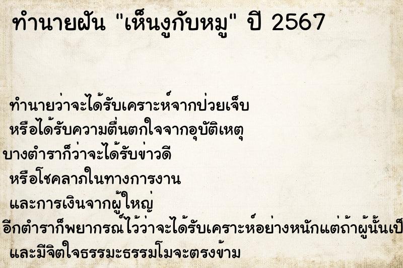 ทำนายฝันเห็นงูกับหมู ทำนายฝันทำนายฝันเห็นงูกับหมู