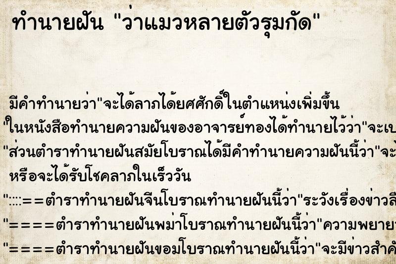 ทำนายฝัน ว่าแมวหลายตัวรุมกัด ทำนายฝัน ว่าแมวหลายตัวรุมกัด