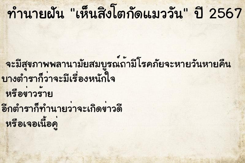 ทำนายฝันทำนายฝันเห็นสิงโตกัดแมววัน