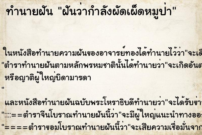 ทำนายฝันทำนายฝันฝันว่ากำลังผัดเผ็ดหมูป่า