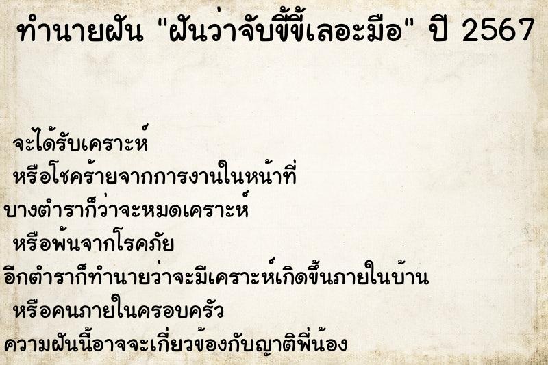 ทำนายฝันฝันว่าจับขี้ขี้เลอะมือ ทำนายฝันทำนายฝันฝันว่าจับขี้ขี้เลอะมือ
