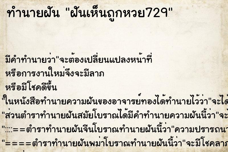 ทำนายฝัน ฝันเห็นถูกหวย729