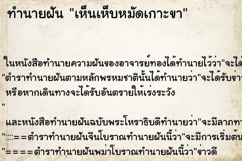 ทำนายฝัน เห็นเห็บหมัดเกาะขา ทำนายฝัน เห็นเห็บหมัดเกาะขา
