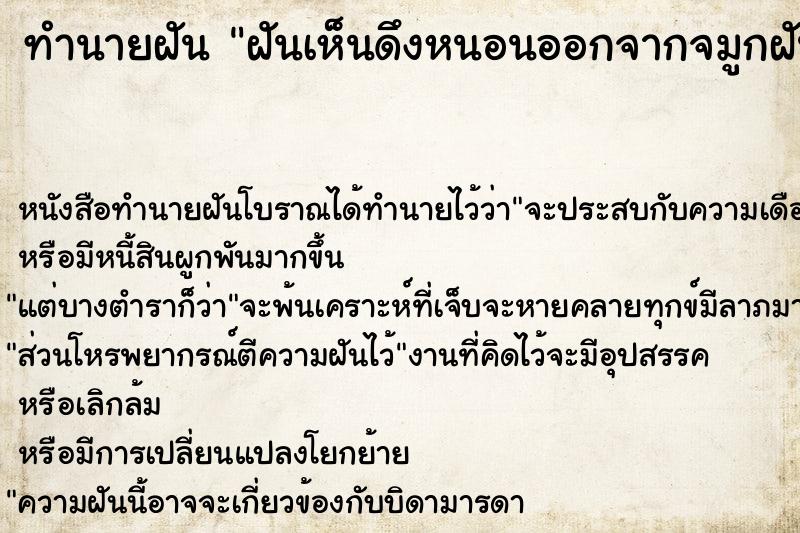ทำนายฝันฝันเห็นดึงหนอนออกจากจมูกฝันว่าดึงหนอนออกจากจมูก ทำนายฝันทำนายฝันฝันเห็นดึงหนอนออกจากจมูกฝันว่าดึงหนอนออกจากจมูก