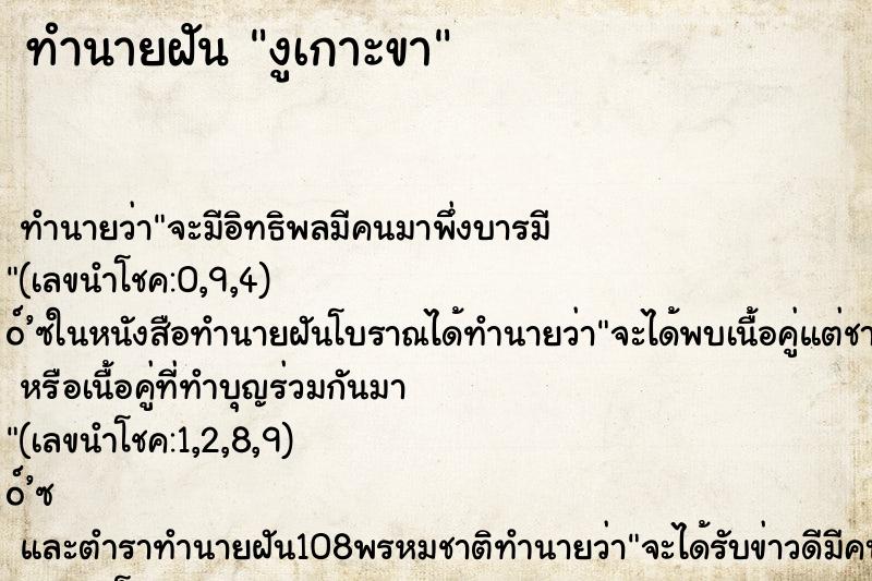 ทำนายฝัน งูเกาะขา ตำราโบราณ แม่นที่สุดในโลก