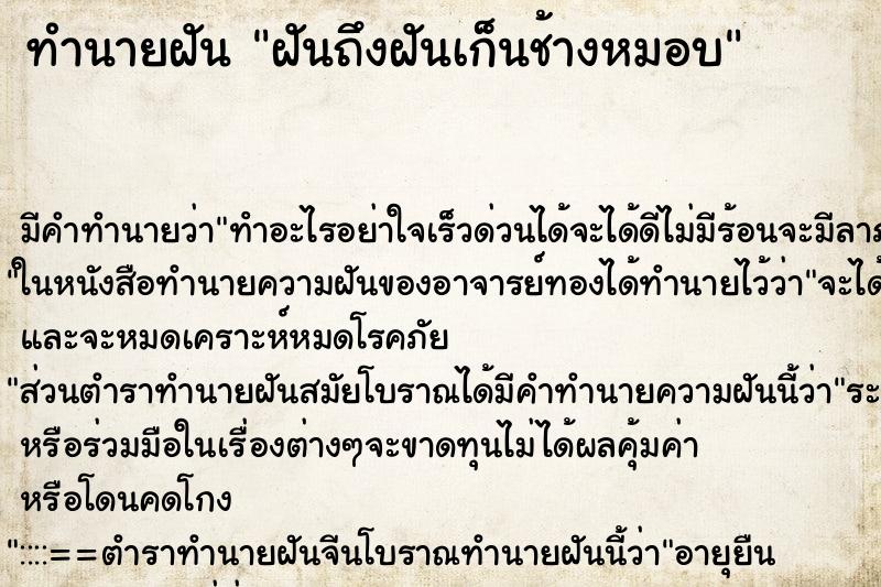ทำนายฝันฝันถึงฝันเก็นช้างหมอบ ทำนายฝันทำนายฝันฝันถึงฝันเก็นช้างหมอบ