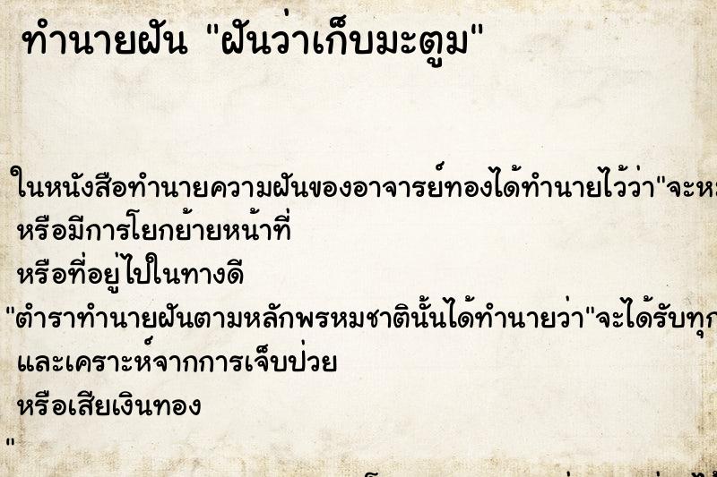 ทำนายฝันฝันว่าเก็บมะตูม ทำนายฝันทำนายฝันฝันว่าเก็บมะตูม