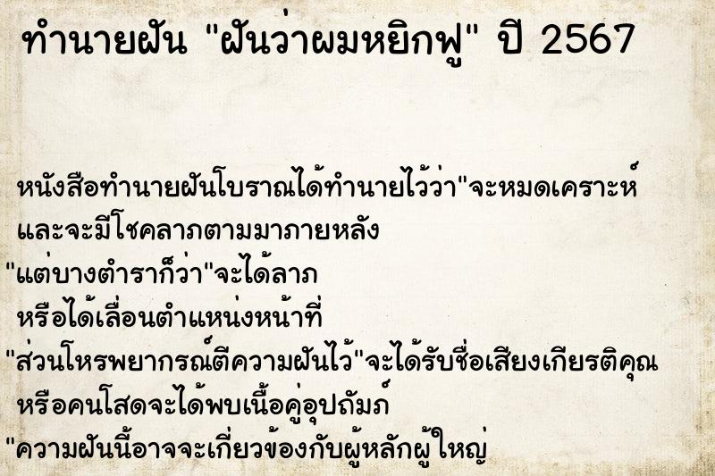 ทำนายฝันฝันว่าผมหยิกฟู ทำนายฝันทำนายฝันฝันว่าผมหยิกฟู