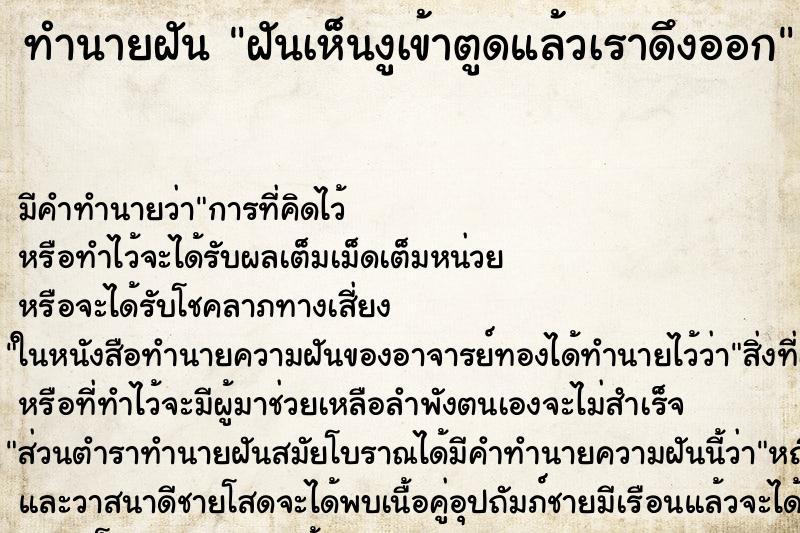 ทำนายฝัน ฝันเห็นงูเข้าตูดแล้วเราดึงออก ทำนายฝัน ฝันเห็นงูเข้าตูดแล้วเราดึงออก