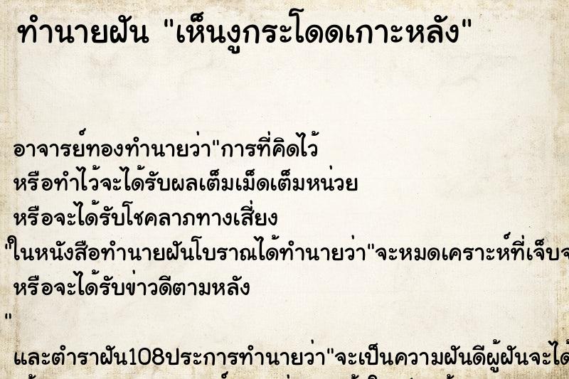 ทำนายฝันเห็นงูกระโดดเกาะหลัง ทำนายฝันทำนายฝันเห็นงูกระโดดเกาะหลัง