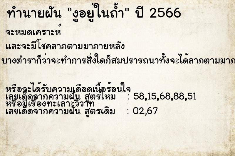 ทำนายฝัน งูอยู่ในถ้ำ