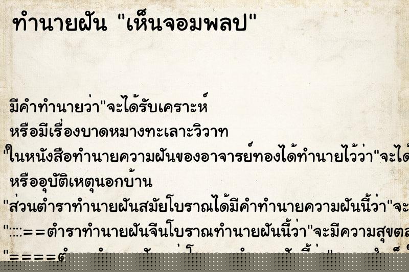 ทำนายฝันเห็นจอมพลป ทำนายฝันทำนายฝันเห็นจอมพลป