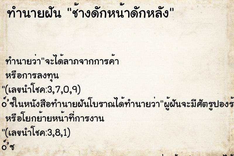 ทำนายฝันช้างดักหน้าดักหลัง ทำนายฝันทำนายฝันช้างดักหน้าดักหลัง