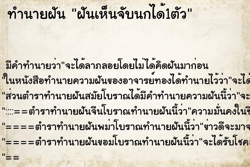ทำนายฝันฝันเห็นจับนกได้1ตัว ทำนายฝันทำนายฝันฝันเห็นจับนกได้1ตัว