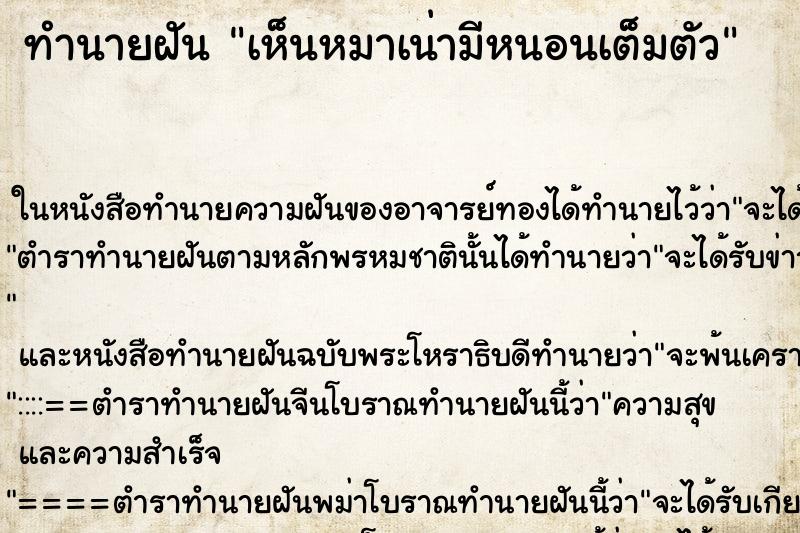 ทำนายฝัน เห็นหมาเน่ามีหนอนเต็มตัว ทำนายฝัน เห็นหมาเน่ามีหนอนเต็มตัว
