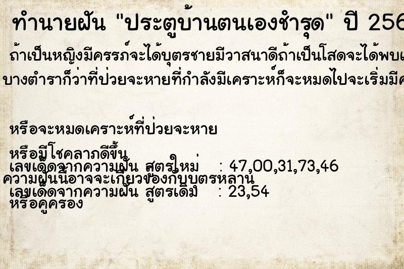ทำนายฝัน ประตูบ้านตนเองชํารุด ทำนายฝัน ประตูบ้านตนเองชํารุด