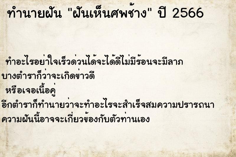 ทำนายฝันฝันเห็นศพช้าง ทำนายฝันทำนายฝันฝันเห็นศพช้าง