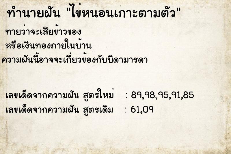 ทำนายฝันไข่หนอนเกาะตามตัว ทำนายฝันทำนายฝันไข่หนอนเกาะตามตัว
