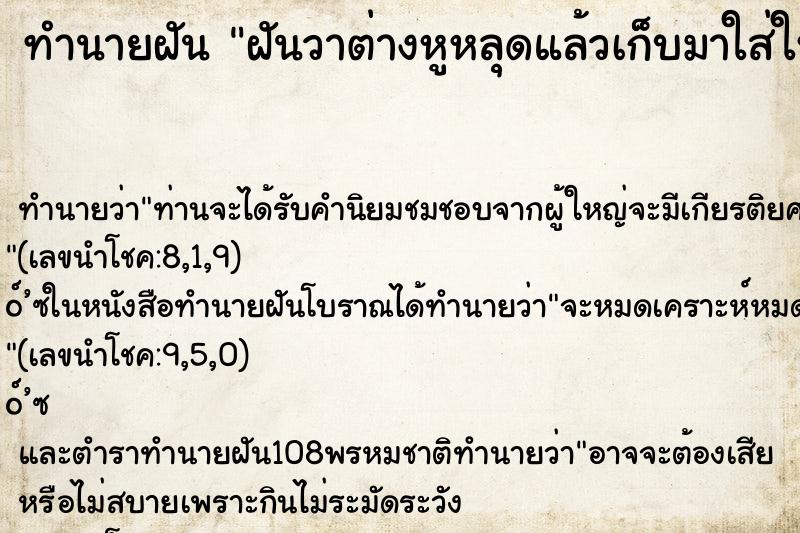 ทำนายฝันทำนายฝันฝันวาต่างหูหลุดแล้วเก็บมาใส่ใหม่