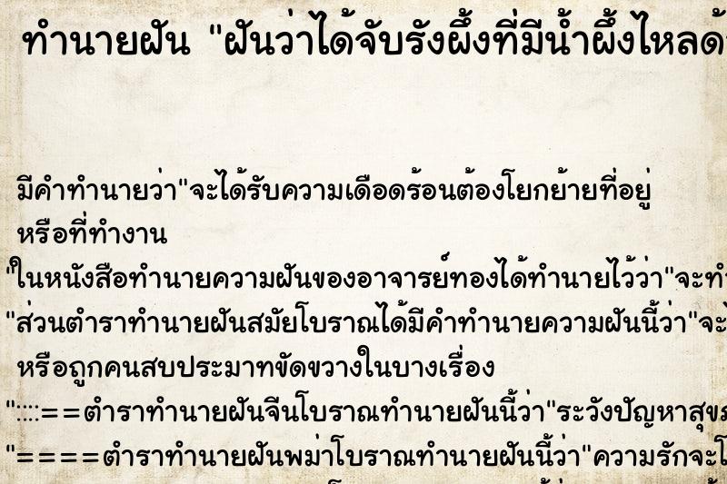 ทำนายฝันทำนายฝันฝันว่าได้จับรังผึ้งที่มีน้ำผึ้งไหลด้วย