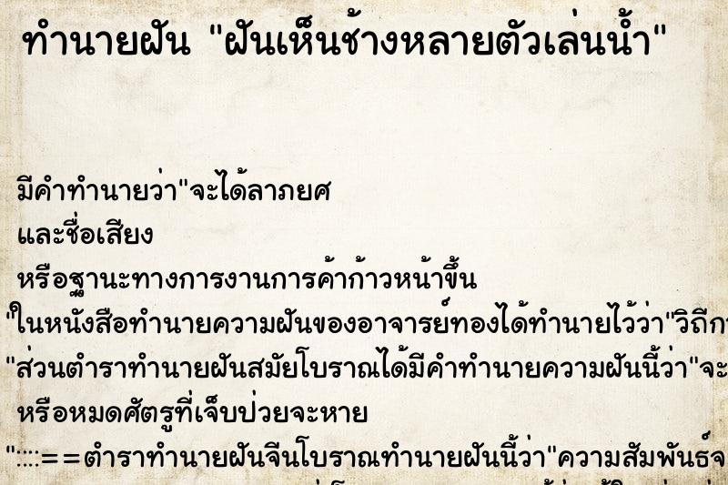 ทำนายฝัน ฝันเห็นช้างหลายตัวเล่นน้ำ ทำนายฝัน ฝันเห็นช้างหลายตัวเล่นน้ำ