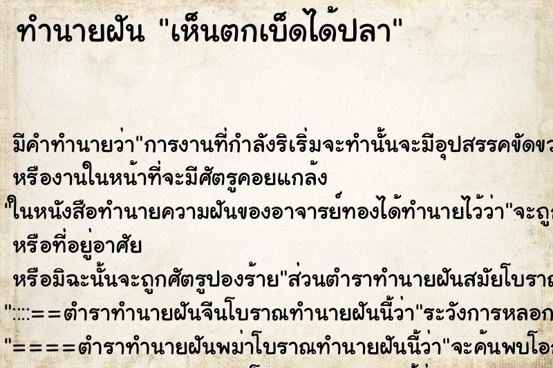 ทำนายฝัน เห็นตกเบ็ดได้ปลา ทำนายฝัน เห็นตกเบ็ดได้ปลา