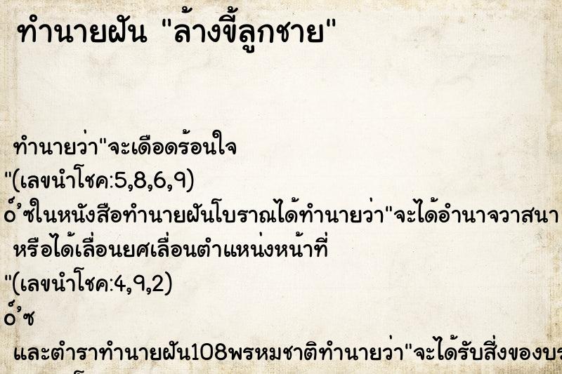 ทำนายฝัน ล้างขี้ลูกชาย ทำนายฝัน ล้างขี้ลูกชาย