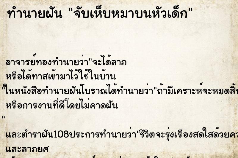 ทำนายฝัน จับเห็บหมาบนหัวเด็ก ทำนายฝัน จับเห็บหมาบนหัวเด็ก
