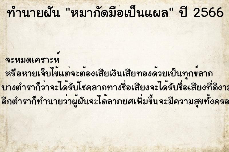 ทำนายฝันหมากัดมือเป็นแผล ทำนายฝันทำนายฝันหมากัดมือเป็นแผล