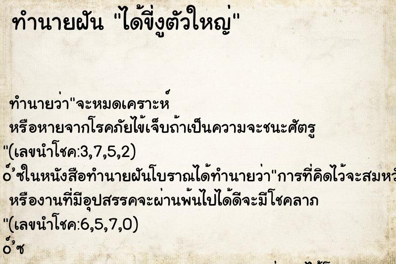 ทำนายฝันได้ขี่งูตัวใหญ่ ทำนายฝันทำนายฝันได้ขี่งูตัวใหญ่
