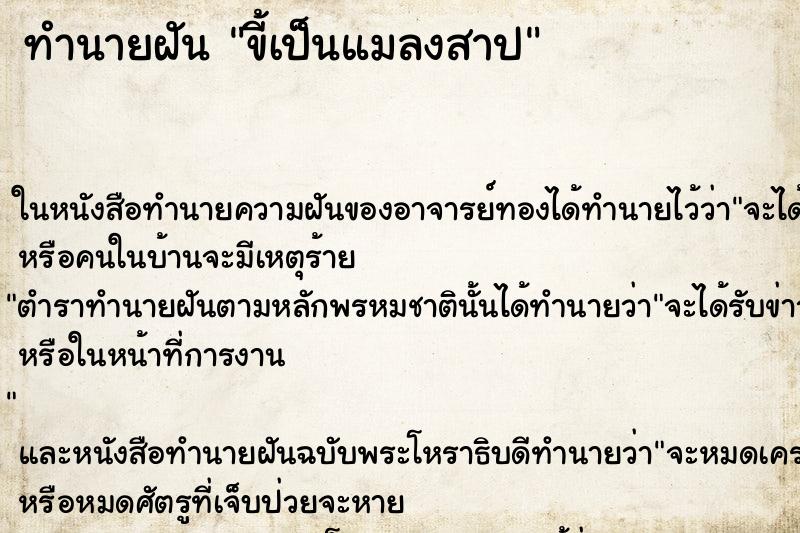 ทำนายฝันขี้เป็นแมลงสาป ทำนายฝันทำนายฝันขี้เป็นแมลงสาป