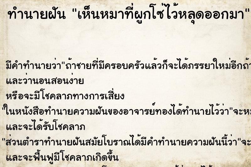 ทำนายฝัน เห็นหมาที่ผูกโซ่ไว้หลุดออกมา