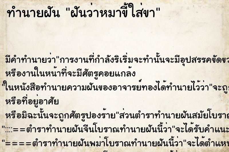 ทำนายฝัน ฝันว่าหมาขี้ใส่ขา ทำนายฝัน ฝันว่าหมาขี้ใส่ขา