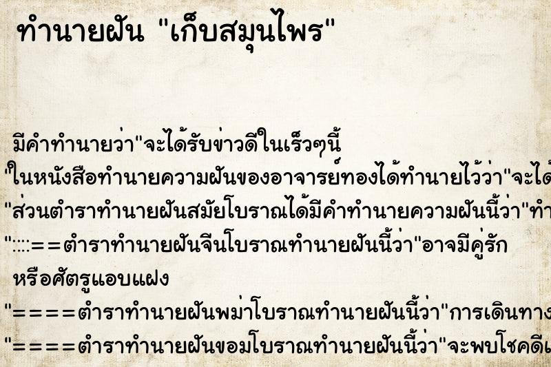 ทำนายฝัน เก็บสมุนไพร ทำนายฝัน เก็บสมุนไพร