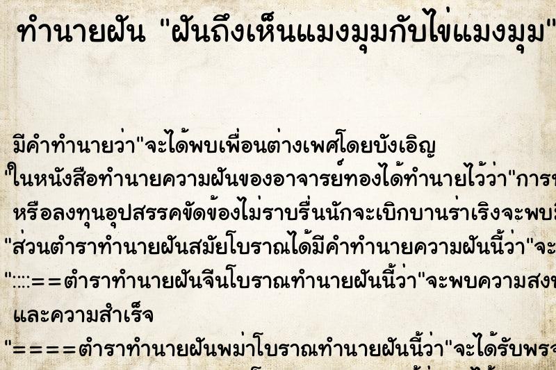 ทำนายฝันฝันถึงเห็นแมงมุมกับไข่แมงมุม ทำนายฝันทำนายฝันฝันถึงเห็นแมงมุมกับไข่แมงมุม
