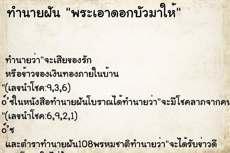 ทำนายฝันพระเอาดอกบัวมาให้ ทำนายฝันทำนายฝันพระเอาดอกบัวมาให้