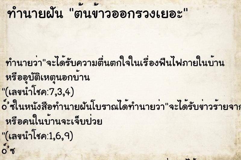 ทำนายฝัน ต้นข้าวออกรวงเยอะ ตำราโบราณ แม่นที่สุดในโลก