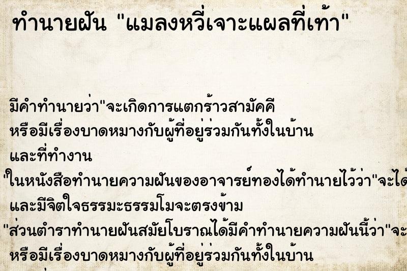 ทำนายฝัน แมลงหวี่เจาะแผลที่เท้า ทำนายฝัน แมลงหวี่เจาะแผลที่เท้า