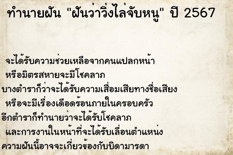ทำนายฝันฝันว่าวิ่งไล่จับหนู ทำนายฝันทำนายฝันฝันว่าวิ่งไล่จับหนู