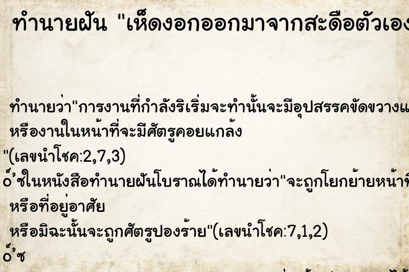 ทำนายฝัน เห็ดงอกออกมาจากสะดือตัวเอง ทำนายฝัน เห็ดงอกออกมาจากสะดือตัวเอง