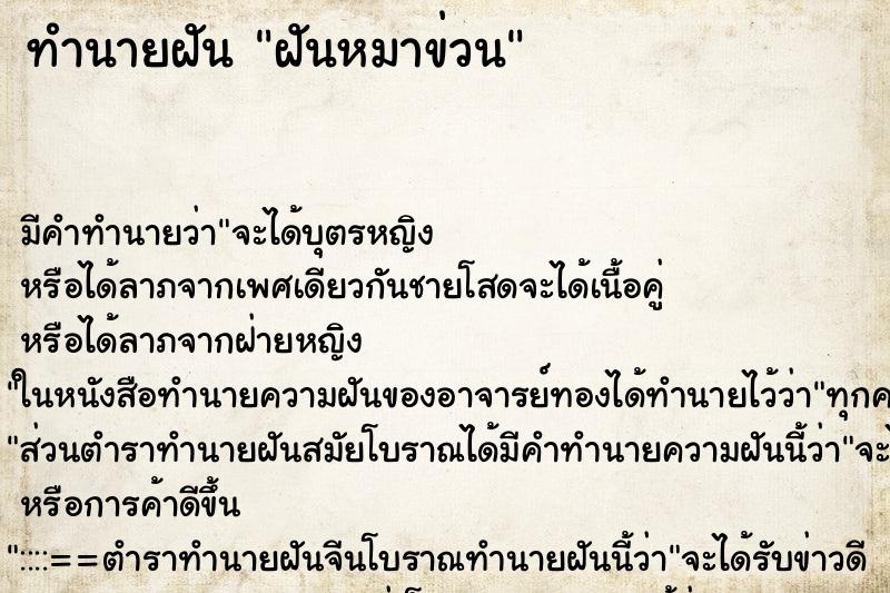 ทำนายฝัน ฝันหมาข่วน ทำนายฝัน ฝันหมาข่วน
