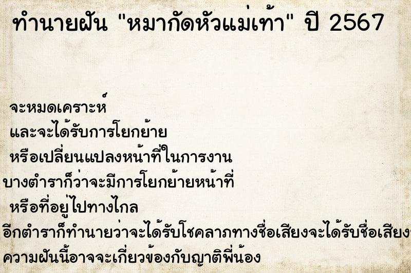 ทำนายฝันหมากัดหัวแม่เท้า ทำนายฝันทำนายฝันหมากัดหัวแม่เท้า
