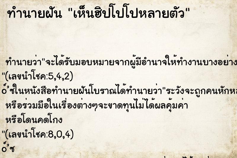 ทำนายฝัน เห็นฮิปโปโปหลายตัว