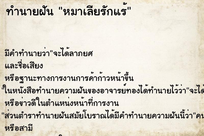 ทำนายฝัน หมาเลียรักแร้ ทำนายฝัน หมาเลียรักแร้