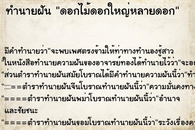 ทำนายฝัน ดอกไม้ดอกใหญ่หลายดอก ทำนายฝัน ดอกไม้ดอกใหญ่หลายดอก