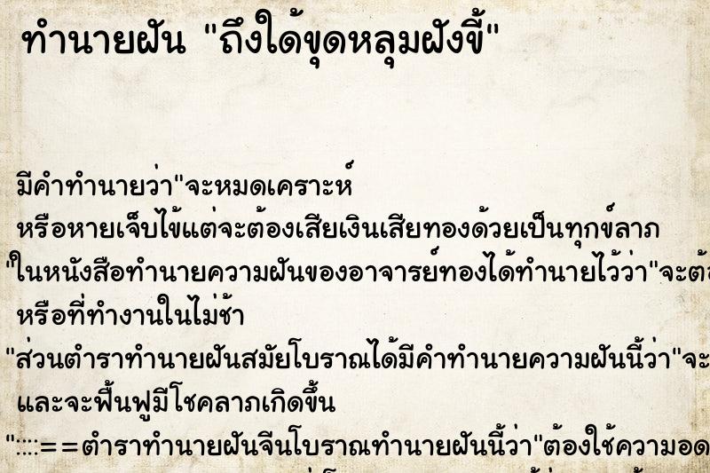 ทำนายฝันถึงใด้ขุดหลุมฝังขี้ ทำนายฝันทำนายฝันถึงใด้ขุดหลุมฝังขี้