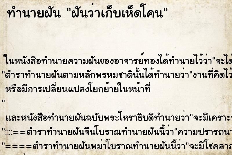 ทำนายฝันฝันว่าเก็บเห็ดโคน ทำนายฝันทำนายฝันฝันว่าเก็บเห็ดโคน