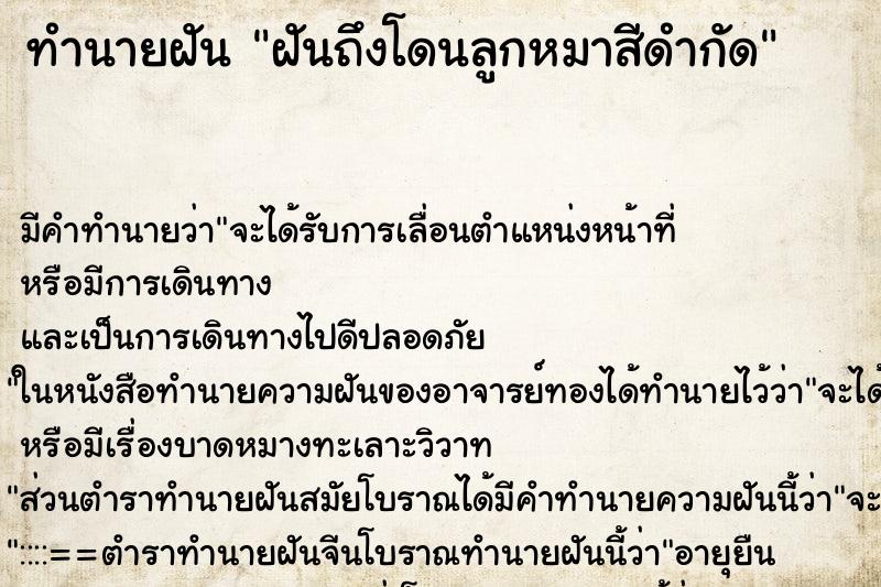ทำนายฝันฝันถึงโดนลูกหมาสีดำกัด ทำนายฝันทำนายฝันฝันถึงโดนลูกหมาสีดำกัด