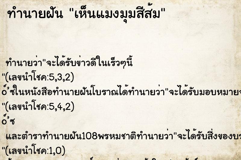 ทำนายฝันทำนายฝันเห็นแมงมุมสีส้ม